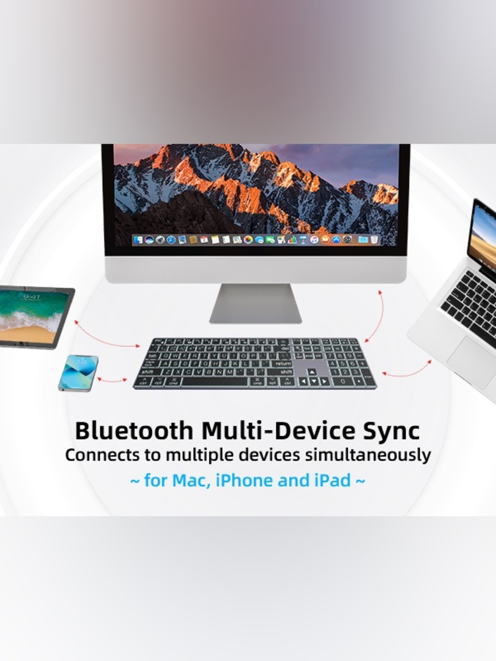 POWZAN Large Print Aluminum Bluetooth Keyboard for Mac / Ipad - 7 Backlit colors - Picture 12 of 16